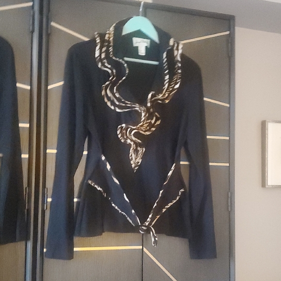 Joseph Ribkoff Sweaters - Joseph Ribkoff Black Cardigan with Ruffle Detail